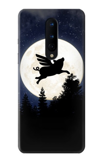 W3289 Cochon Volant Pleine Lune Nuit Etui Coque Housse et Flip Housse Cuir pour OnePlus 8