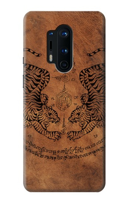 W3209 Sak Yant jumeau Tigre Etui Coque Housse et Flip Housse Cuir pour OnePlus 8 Pro