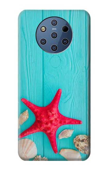 W3428 Aqua Bois Coquille d'étoile de mer Etui Coque Housse et Flip Housse Cuir pour Nokia 9 PureView