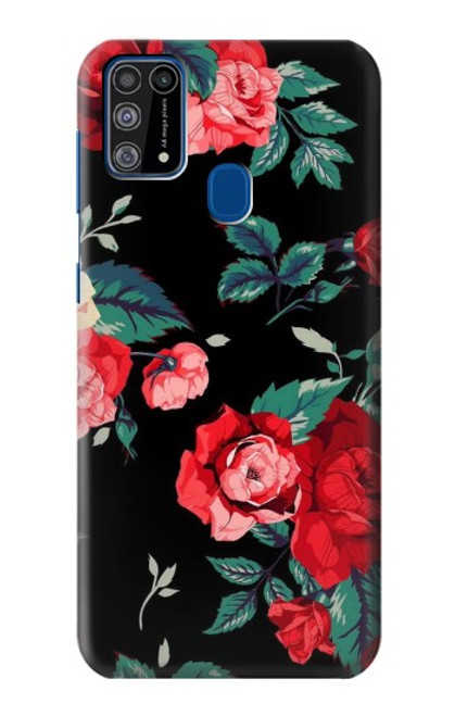 W3112 Motif floral Rose Noir Etui Coque Housse et Flip Housse Cuir pour Samsung Galaxy M31