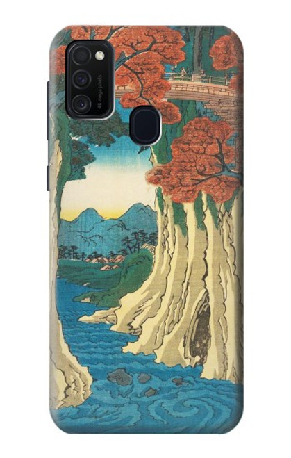 W3348 Utagawa Hiroshige Le singe Pont Etui Coque Housse et Flip Housse Cuir pour Samsung Galaxy M21