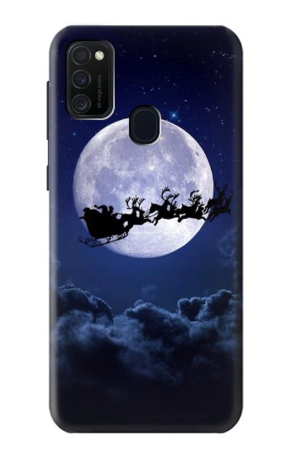 W3508 Noël Père Noël Lune Etui Coque Housse et Flip Housse Cuir pour Samsung Galaxy M21