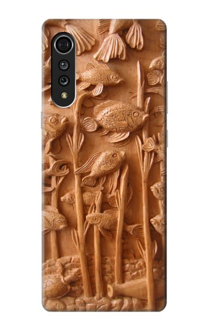 W1307 Poissons Sculpture sur bois imprimé graphique Etui Coque Housse et Flip Housse Cuir pour LG Velvet