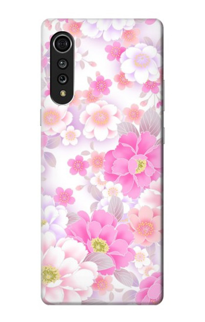 W3036 Flore de fleur rose douce Etui Coque Housse et Flip Housse Cuir pour LG Velvet