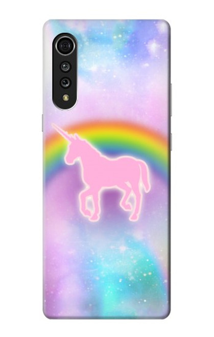 W3070 Arc en ciel pastel ciel Licorne Etui Coque Housse et Flip Housse Cuir pour LG Velvet