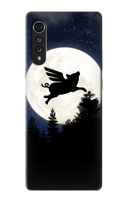 W3289 Cochon Volant Pleine Lune Nuit Etui Coque Housse et Flip Housse Cuir pour LG Velvet