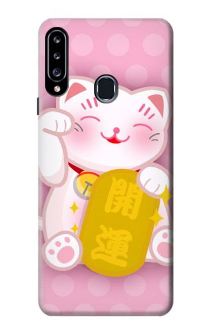 W3025 Rose Maneki Neko chat chanceux Etui Coque Housse et Flip Housse Cuir pour Samsung Galaxy A20s