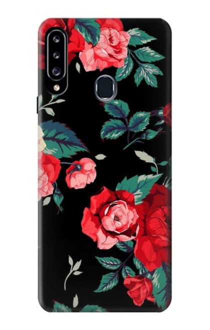 W3112 Motif floral Rose Noir Etui Coque Housse et Flip Housse Cuir pour Samsung Galaxy A20s