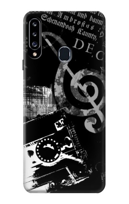 W3197 Musique Cassette note Etui Coque Housse et Flip Housse Cuir pour Samsung Galaxy A20s