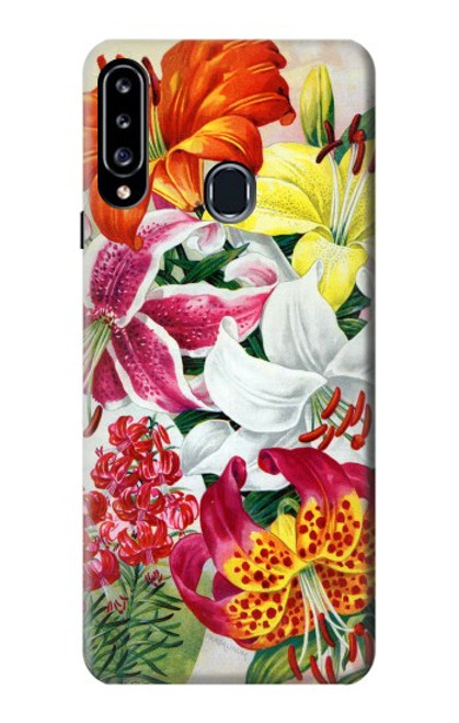 W3205 Fleurs Art Retro Etui Coque Housse et Flip Housse Cuir pour Samsung Galaxy A20s