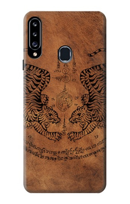 W3209 Sak Yant jumeau Tigre Etui Coque Housse et Flip Housse Cuir pour Samsung Galaxy A20s