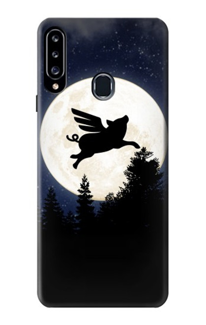 W3289 Cochon Volant Pleine Lune Nuit Etui Coque Housse et Flip Housse Cuir pour Samsung Galaxy A20s