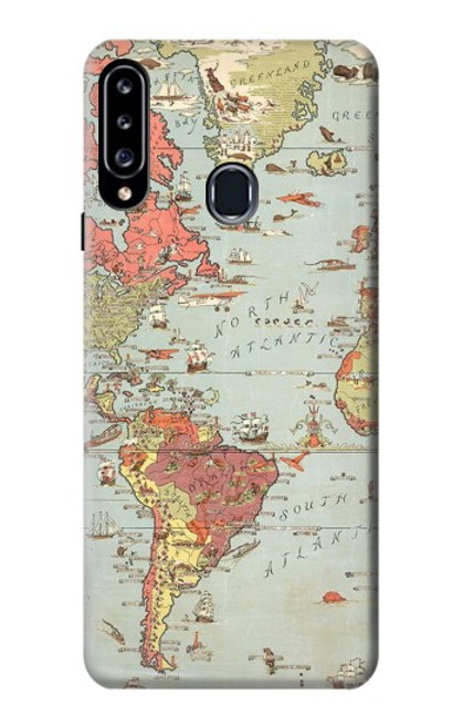 W3418 Carte du monde millésimé Etui Coque Housse et Flip Housse Cuir pour Samsung Galaxy A20s