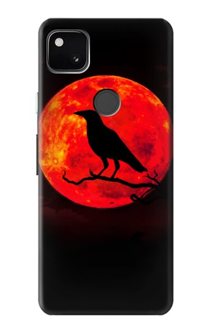 W3328 Corbeau Rouge Lune Etui Coque Housse et Flip Housse Cuir pour Google Pixel 4a