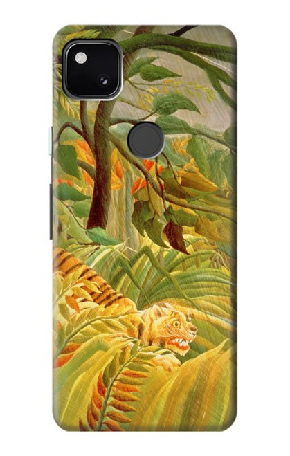 W3344 Henri Rousseau Tigre dans une tempête tropicale Etui Coque Housse et Flip Housse Cuir pour Google Pixel 4a