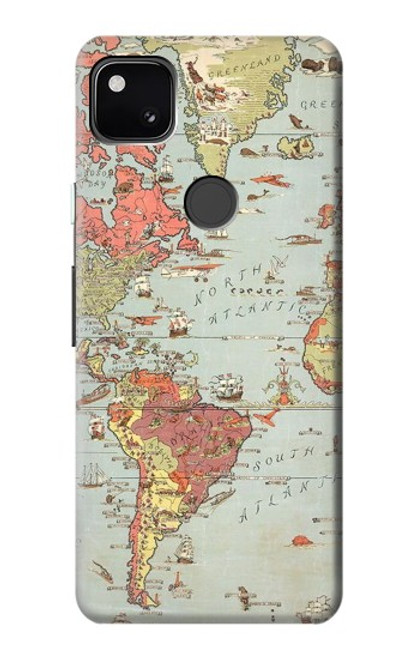 W3418 Carte du monde millésimé Etui Coque Housse et Flip Housse Cuir pour Google Pixel 4a