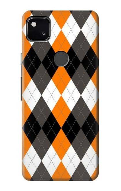 W3421 Noir Orange Blanc Argyle Plaid Etui Coque Housse et Flip Housse Cuir pour Google Pixel 4a