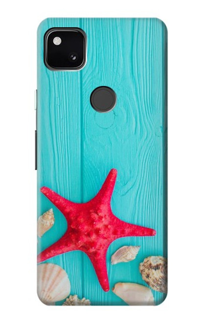 W3428 Aqua Bois Coquille d'étoile de mer Etui Coque Housse et Flip Housse Cuir pour Google Pixel 4a