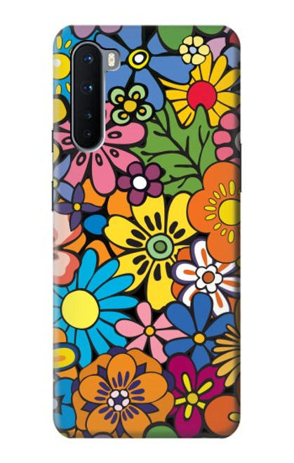 W3281 Motif coloré Hippie Fleurs Etui Coque Housse et Flip Housse Cuir pour OnePlus Nord