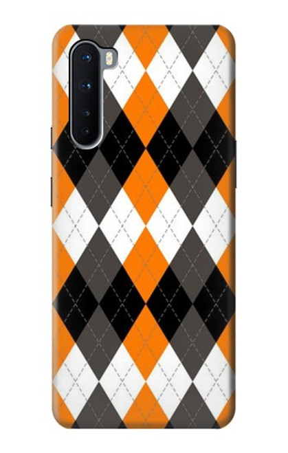 W3421 Noir Orange Blanc Argyle Plaid Etui Coque Housse et Flip Housse Cuir pour OnePlus Nord
