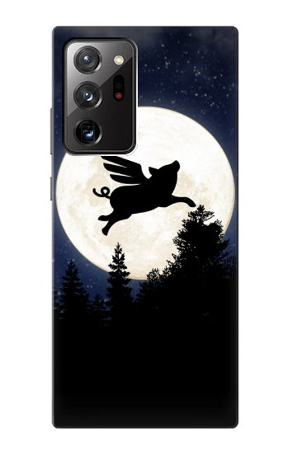 W3289 Cochon Volant Pleine Lune Nuit Etui Coque Housse et Flip Housse Cuir pour Samsung Galaxy Note 20 Ultra, Ultra 5G