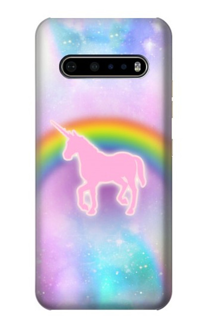 W3070 Arc en ciel pastel ciel Licorne Etui Coque Housse et Flip Housse Cuir pour LG V60 ThinQ 5G