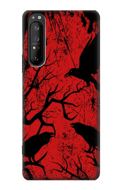 W3325 Corbeau Noir Sang Arbre Etui Coque Housse et Flip Housse Cuir pour Sony Xperia 1 II