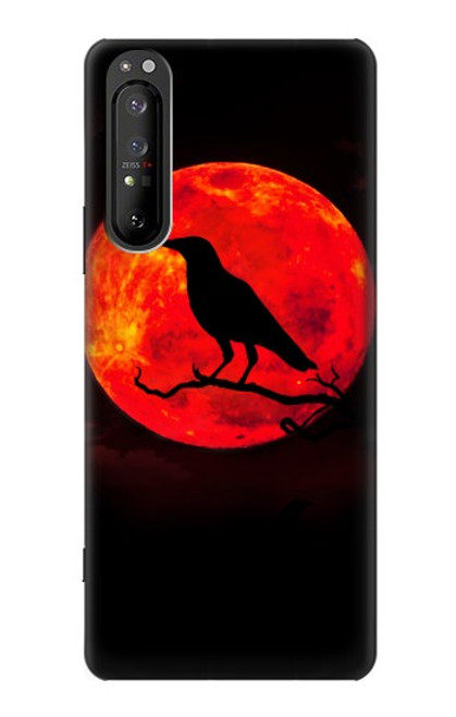 W3328 Corbeau Rouge Lune Etui Coque Housse et Flip Housse Cuir pour Sony Xperia 1 II