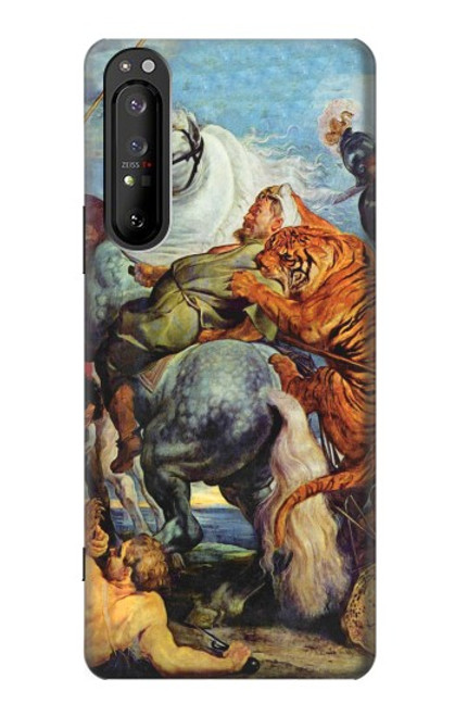 W3331 Peter Paul Rubens Tigre und Lowenjagd Etui Coque Housse et Flip Housse Cuir pour Sony Xperia 1 II