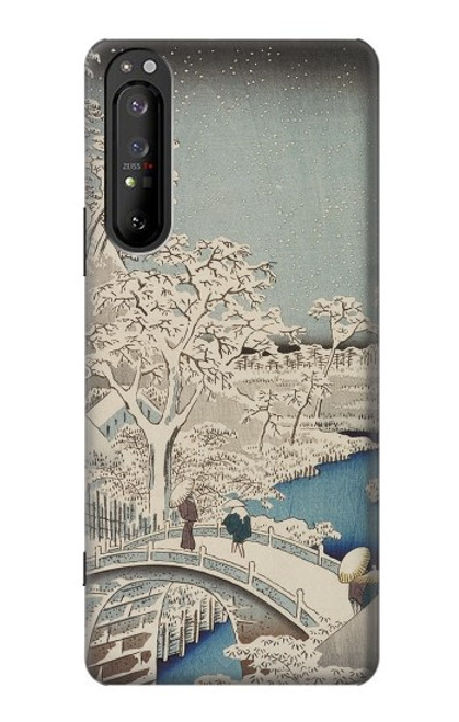 W3350 Utagawa Hiroshige Tambour Pont Yuhi Hill à Meguro Etui Coque Housse et Flip Housse Cuir pour Sony Xperia 1 II