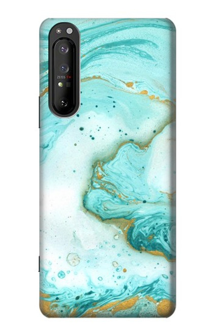 W3399 Vert Marbre Imprimer Graphique Etui Coque Housse et Flip Housse Cuir pour Sony Xperia 1 II