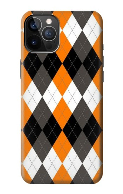 W3421 Noir Orange Blanc Argyle Plaid Etui Coque Housse et Flip Housse Cuir pour iPhone 12, iPhone 12 Pro