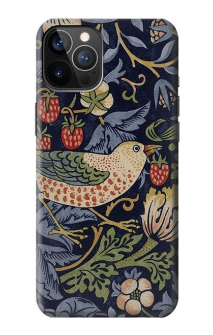 W3791 William Morris Strawberry Thief Fabric Etui Coque Housse et Flip Housse Cuir pour iPhone 12, iPhone 12 Pro