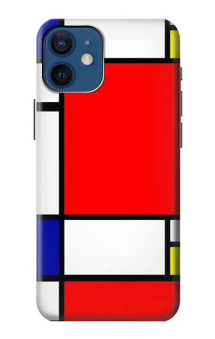 W0157 Composition Rouge Bleu Jaune Etui Coque Housse et Flip Housse Cuir pour iPhone 12 mini