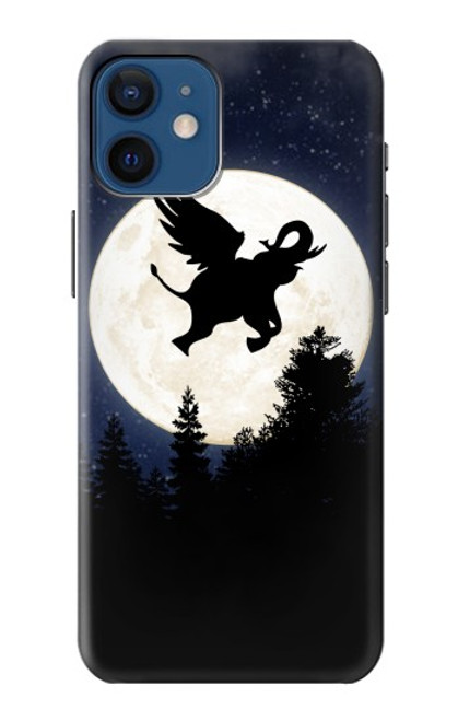 W3323 Voler l'Eléphant Nuit de pleine lune Etui Coque Housse et Flip Housse Cuir pour iPhone 12 mini