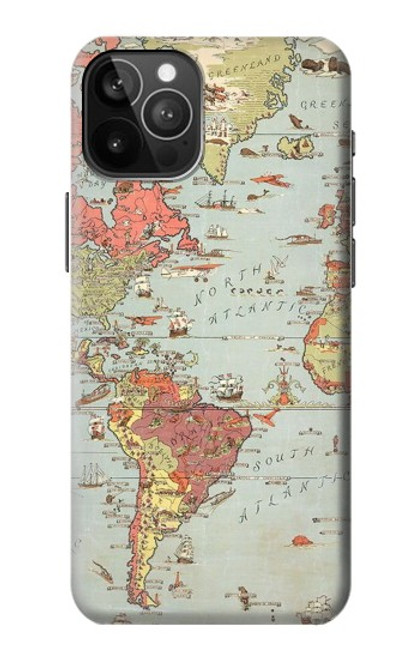 W3418 Carte du monde millésimé Etui Coque Housse et Flip Housse Cuir pour iPhone 12 Pro Max