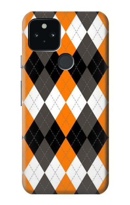 W3421 Noir Orange Blanc Argyle Plaid Etui Coque Housse et Flip Housse Cuir pour Google Pixel 5