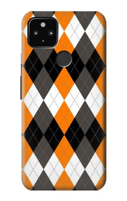 W3421 Noir Orange Blanc Argyle Plaid Etui Coque Housse et Flip Housse Cuir pour Google Pixel 4a 5G