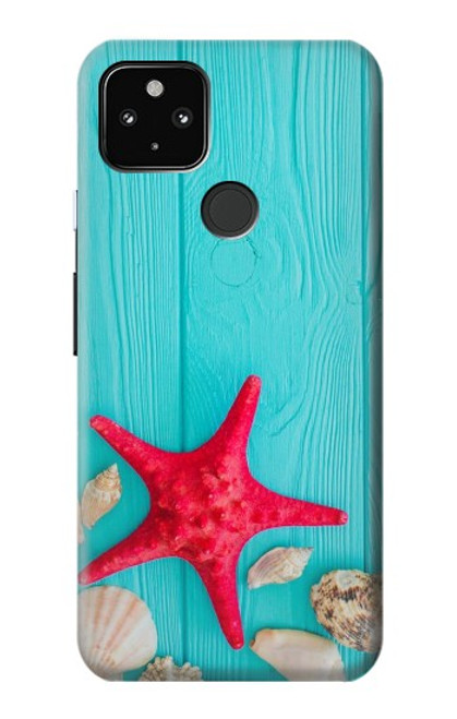 W3428 Aqua Bois Coquille d'étoile de mer Etui Coque Housse et Flip Housse Cuir pour Google Pixel 4a 5G