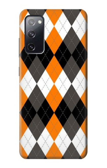 W3421 Noir Orange Blanc Argyle Plaid Etui Coque Housse et Flip Housse Cuir pour Samsung Galaxy S20 FE