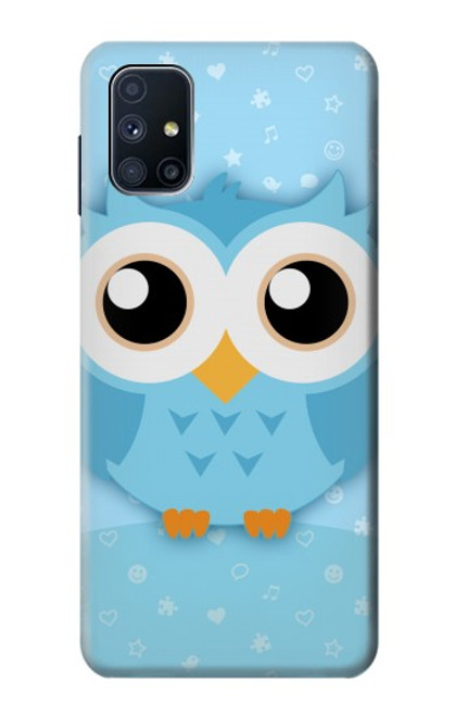 W3029 Bleu mignon Chouette Etui Coque Housse et Flip Housse Cuir pour Samsung Galaxy M51