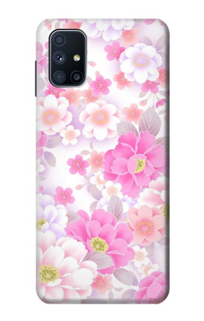 W3036 Flore de fleur rose douce Etui Coque Housse et Flip Housse Cuir pour Samsung Galaxy M51