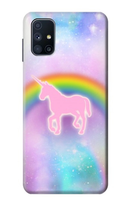 W3070 Arc en ciel pastel ciel Licorne Etui Coque Housse et Flip Housse Cuir pour Samsung Galaxy M51