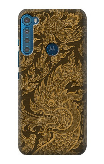 W3382 Art de la peinture thaïlandaise Naga Etui Coque Housse et Flip Housse Cuir pour Motorola One Fusion+