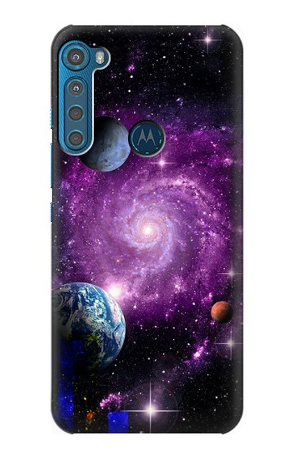 W3689 Planète spatiale Galaxy Etui Coque Housse et Flip Housse Cuir pour Motorola One Fusion+