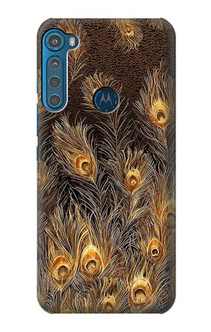 W3691 Plume de paon d'or Etui Coque Housse et Flip Housse Cuir pour Motorola One Fusion+