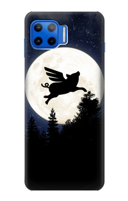 W3289 Cochon Volant Pleine Lune Nuit Etui Coque Housse et Flip Housse Cuir pour Motorola Moto G 5G Plus