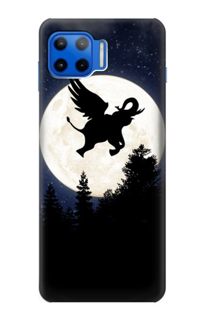 W3323 Voler l'Eléphant Nuit de pleine lune Etui Coque Housse et Flip Housse Cuir pour Motorola Moto G 5G Plus