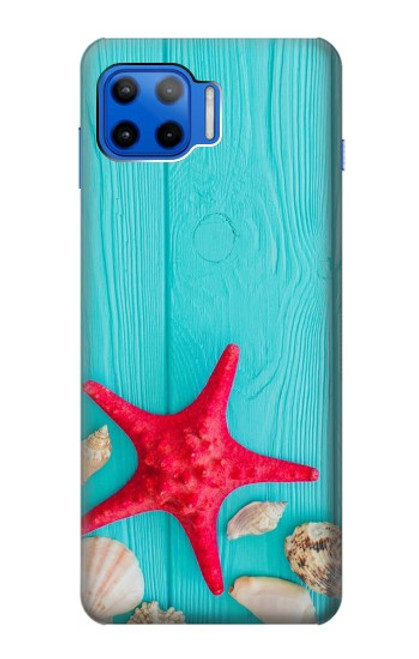 W3428 Aqua Bois Coquille d'étoile de mer Etui Coque Housse et Flip Housse Cuir pour Motorola Moto G 5G Plus