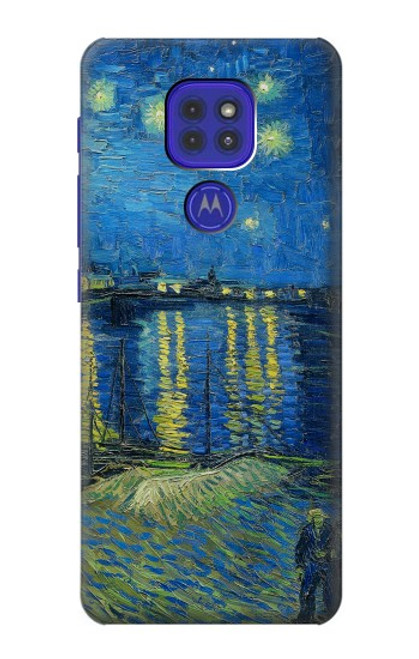 W3336 Van Gogh Nuit étoilée sur le Rhône Etui Coque Housse et Flip Housse Cuir pour Motorola Moto G9 Play